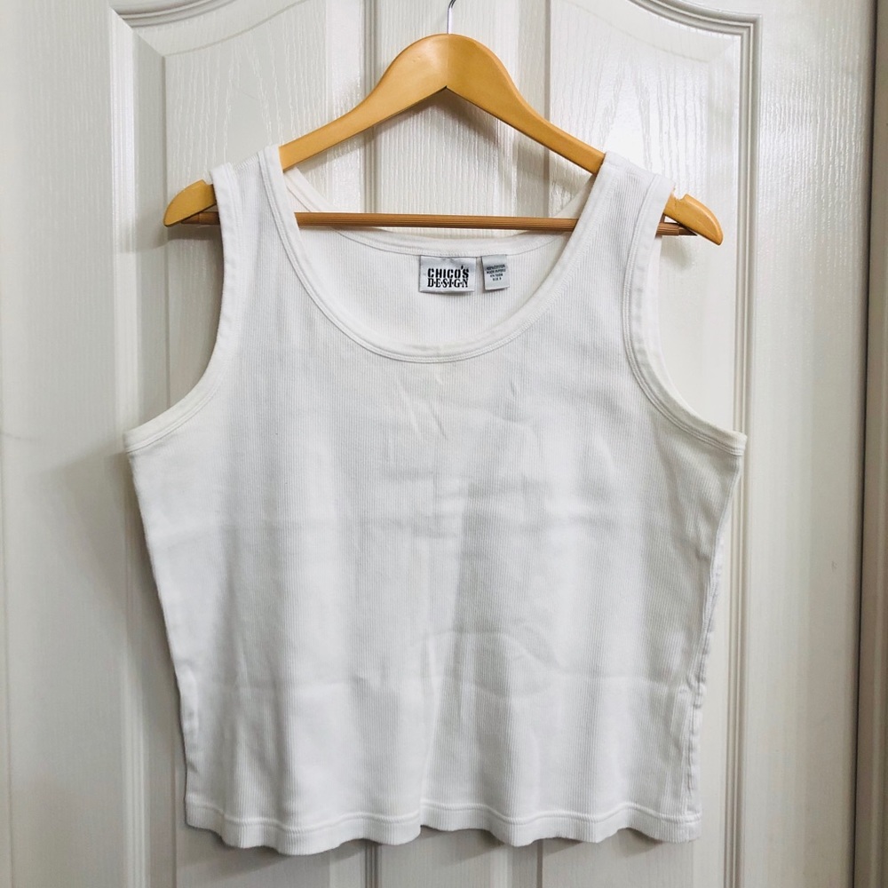 Tank CHICOS Design White Stretchy Scoop Neck